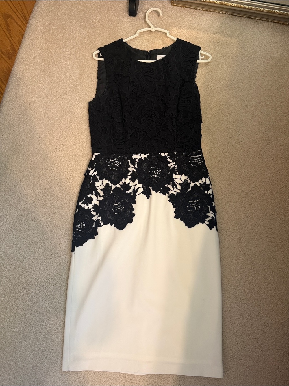 Calvin Klein Black and White Lace Sheath Dress
